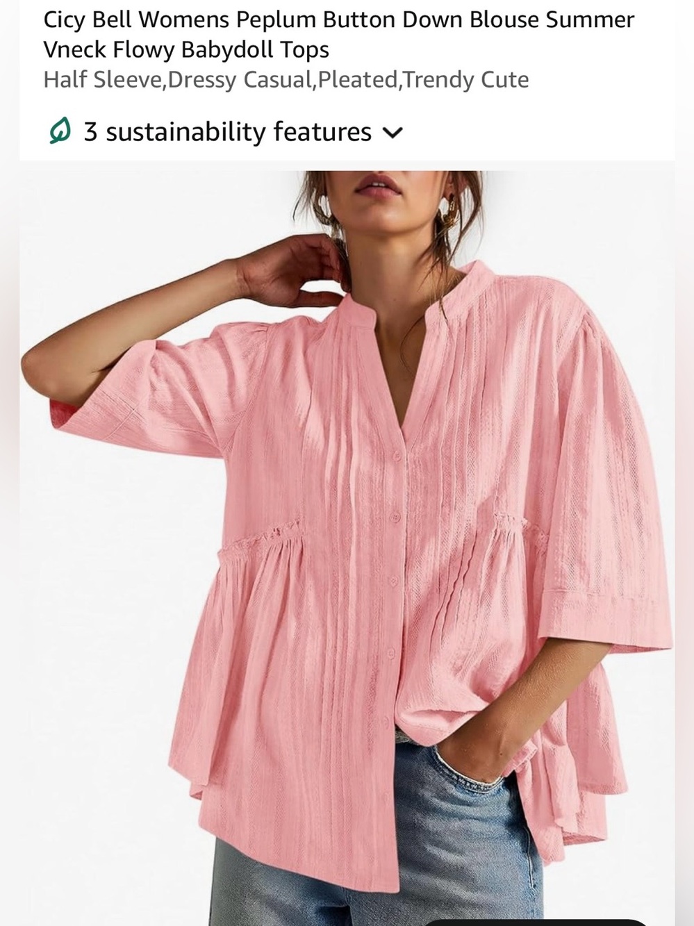 Pink Peplum Button-Down Blouse